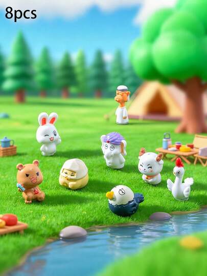 8件套微景观卡通动物摆件，兔子、老鹰，可爱装饰，适用于办公桌、房间、水族箱，清新舒爽的小物件，为办公室、汽车、家居带来自然活力，陪伴您工作或休闲，愿您每天都被轻松和满足所包围。