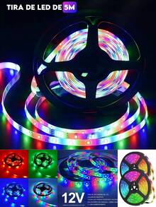 Tira Led Neon Flexible Rgb 5 Metros Manguera Luz,Tira Luz Led Colores De 5m Rgb Con Control 24 Botones,Tira Luz Led 5050 Rgb Con Control Y Fuente Rgb, Tira Led 5 metros - Tipo de Enchufe A USA (110-127V) - Ver 7