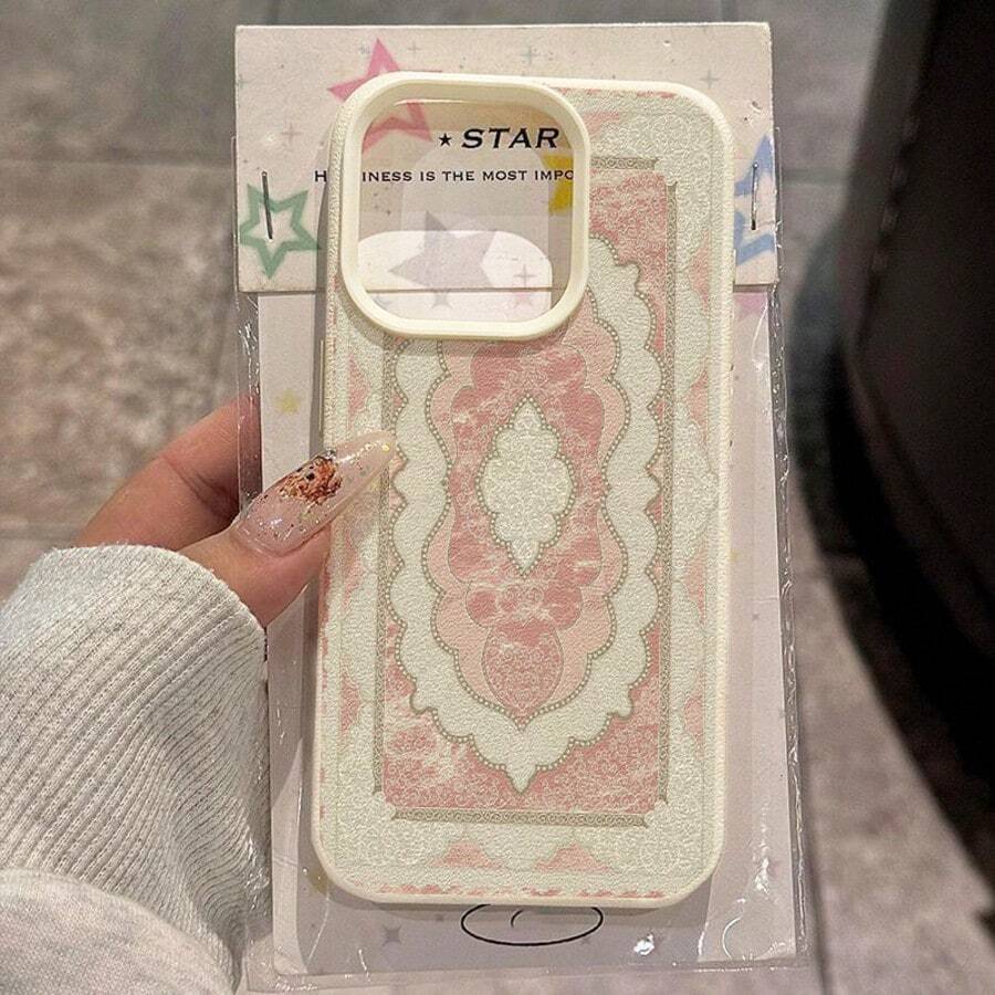 1 pieza Funda de teléfono con patrón de esmalte en polvo elegante y retro de material TPU, compatible con Apple 17 Pro Max/17/16 Pro Max/15/13/12/11, S20 FE/A15/S24/A55, Note 11/Note 12/Note 13 Pro, cobertura completa, protección suave anti-caídas - Blanco - Ver 1