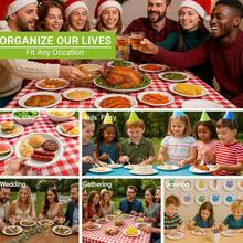 10/50pcs 6/8 Inch Thick Luxury Sugarcane Fiber Paper Plates - Reusable, Leak-Proof, Disposable, Suitable For Celebration Events - Multicolor - View 5