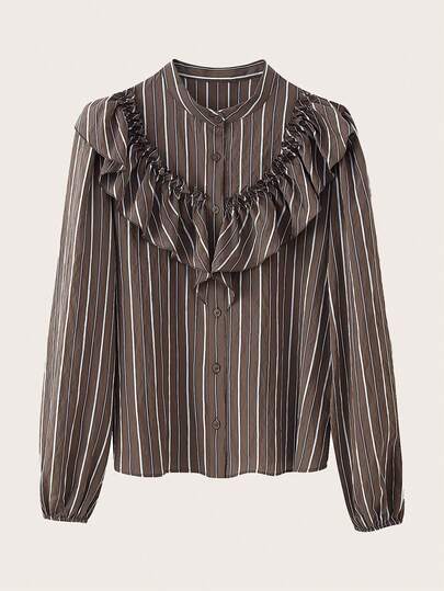 Women's Long Sleeve Striped Layered Decorative Blouse, Spring/Summer