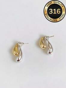 1 Paar hochwertige hypoallergene Wassertropfen Farbblock Gold & Silber Ohrstecker, 18K vergoldet, farbbeständig, bequem und vielseitig, minimalistisch, elegant, süß und modisch, hochwertige Damenohrringe geeignet für den täglichen Gebrauch oder Partys, Schmuckaccessoires, Sommerstrandurlaub, Reisen, tägliche Dekoration für Frauen, Kleidungskombination, Dating, Partys und andere Anlässe, kleines Geschenk für Freundinnen zu Feiertagen wie Jahrestagen - Gold - Übersicht 6