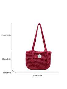 2026 New Beach Vacation Floral Woven Tote Bag, Casual Versatile Shoulder Handbag - Hot Pink - View 3