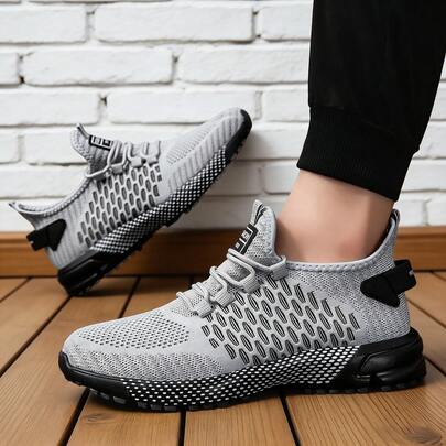 男士轻便透气防滑网布运动鞋，简约设计，适合户外跑步、日常步行和休闲穿着，大码 40-48 码，一脚蹬款式