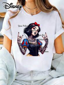 Disney Casual Women's Cotton Short Sleeve Round Neck T-Shirt With Unique Princess Graphic Print - 白色 - 查看 1