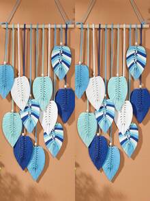 1pc Bohemian Handmade Woven Leaf Tapestry, Room Decor Hanging Wall Art With Tassels, Photo Display For Bedroom - Green - View 21