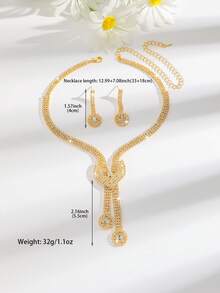 3pcs New European And American Feng Shui Diamond Love Jewelry Three Pieces Set Bridal Jewelry Set Tassel Heart Pendant Earrings For Women Jewelry Women Earrings - Multicolor - View 2