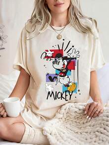 Disney UNIHLO  Mickey  Print  Summer Casual Versatile Pure Cotton T-Shirt Suitable For Any Place - 白色 - 查看 1