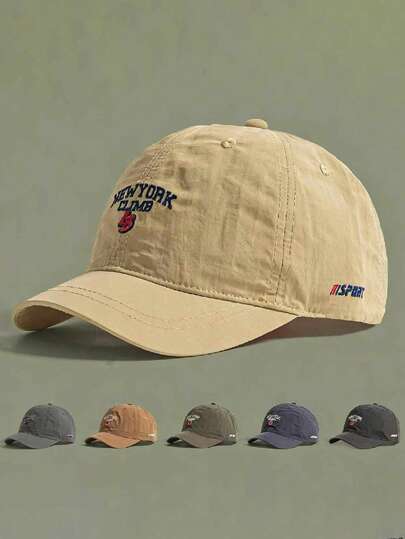 1pc Unisex Vintage Letter Embroidered "NEW YORK CLIMB" Quick-Dry Short Brim Baseball Cap, Lightweight Breathable Snapback Hat For Outdoor Sports, Casual, Commuting, Sun Protection, Adjustable Size