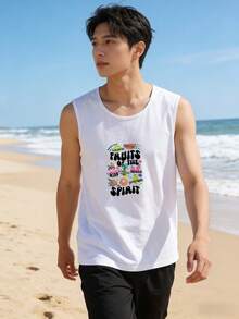 ブラックのフルーツデザイン入り サマーウェア ノースリーブTシャツ ファッション性溢れる 若者向け - ホワイト - チェックする 2