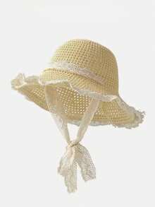 1pc Lace Trim Summer Beach Sun Hat - 1PC - View 6