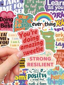 50Pcs Positive Affirmation Stickers School Teacher Supplies Student's Gift DIY Scrapbook Laptop Water Bottles Computer Phone Guitar Waterproof Decorative Sticker, School Supplies,Back To School - 多色 - 查看 5