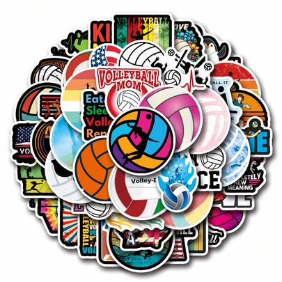 50 PIEZAS Pegatinas de voleibol - Pegatinas de alta calidad y hermosas, se pueden usar para decorar portátiles, botellas de agua, teléfonos, diarios, álbumes de recortes, parachoques, monopatines, equipaje, para decoraciones navideñas