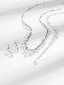 3pcs Shiny Korean Jewelry Set, Lotus Leaf Design, Suitable For Wedding Party Attire, Holiday Gift - White - View 3