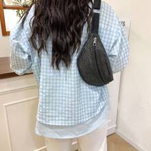 Handmade Straw Waist Bag, Vacation Style Portable Chest Bag, Minimalist Japanese Crossbody Pouch - Black - View 6