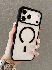1pc Luxury Matte Transparent Magnetic Phone Case Compatible With IPhone 17 Pro Max, Air 17, 16, 15, 14, 13, 12 Pro Max, Supports MagSafe Magnetic Attachment - Black - View 1