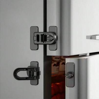 1个无需工具或钻孔的冰箱和冷冻室门锁，保护冰箱、冷冻室和冷藏箱，安装简便，不会损坏冰箱外壳，小型家庭必备！