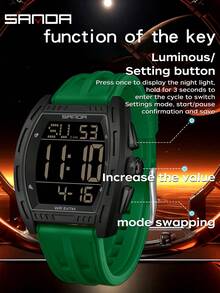 Reloj digital de hombre de moda SANDA 6328, con múltiples funciones como alarma, calendario luminoso y cronógrafo, para estudiantes - Verde - Ver 8