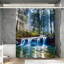 复古木纹立体拼接浴帘，防水防霉，加厚涤纶材质，现代简约浴室装饰配件，带挂钩，加厚隐私帘，适用于淋浴房和浴缸，易于安装、清洁、快干，时尚木纹图案，不褪色，防水，必备淋浴配件 - 彩色 - 查看 4