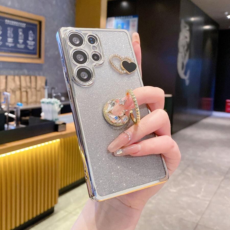 心形奢華防護手機殼附支架,防塵加固邊角,適用於 Galaxy S24 Ultra/S24 Plus/S24, S23 Ultra/S23 Plus/S23, S22 Ultra/S22 Plus/S22, S21 Ultra/S21 Plus/S21 FE, S20 Ultra/S20 Plus/S20 FE, A5x/C1 2 3 4 5 6 7 8 9/9 8 7 6 5 4 3 2 1 - 銀色 - 查看 1