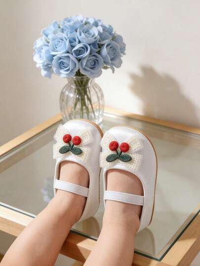 White Flower Infant Mary Jane Flat Shoes, Girls Bowknot Non-Slip Sole Infant Toddler Walking Shoes, Princess Dress Infant Crib Wedding Shoes