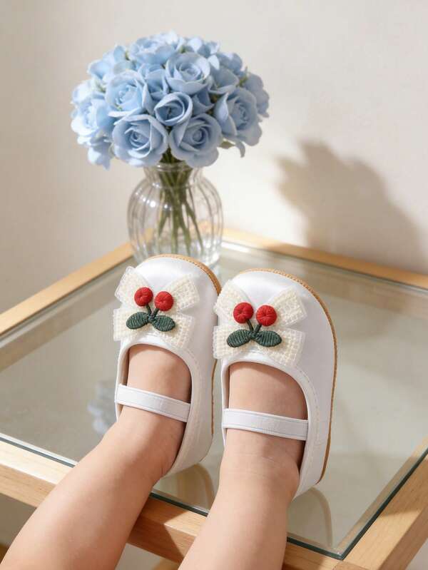White Flower Infant Mary Jane Flat Shoes, Girls Bowknot Non-Slip Sole Infant Toddler Walking Shoes, Princess Dress Infant Crib Wedding Shoes