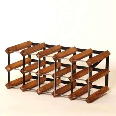 Oak Stain Wood And Blk Metal Embled Cranville Wine Rk Storage For 15 Bottles