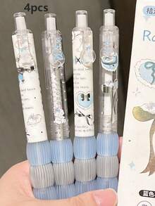 4pcs Laser Ribbon Rabbit/Bear Ballpoint Pens, Quick-Drying Ink Pens For Students, Cute & Minimalist Design - Ribbon - View 7