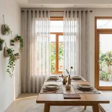 1 tấm rèm vải lanh dày dặn, nhiều màu sắc, thích hợp cho phòng khách, ban công, phòng học, phòng ngủ, mờ nhưng không xuyên thấu. - Màu Xám nhạt - Xem 5