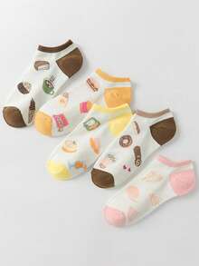 5 Pairs Women's Spring/Summer Korean/Japanese Style Thin Breathable Knit Ankle Socks - Multicolor - View 2