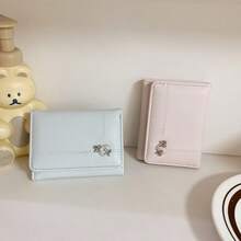 心形蝴蝶结三折钱包，韩版简约时尚女士大容量卡包 - 彩色 - 查看 9