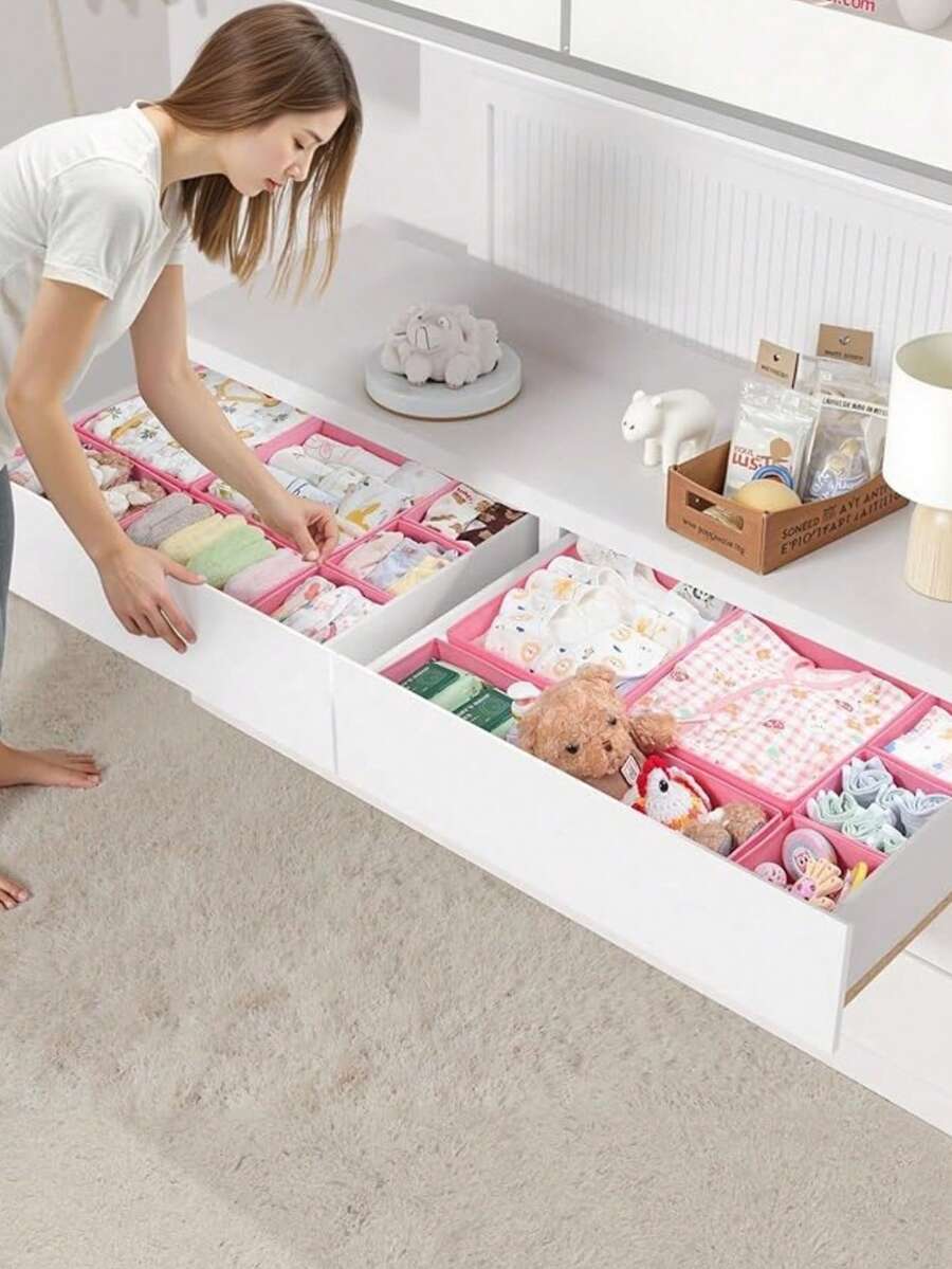 Underwear Storage Box, Pink Fabric Storage, Drawer Storage Box, Vanity Drawer Storage Box, Bedroom Clothing Storage Box, Suitable For Dresses, Pants, Shoes, Jeans, Boots, Skirts, Bedroom, Home Storage, Room Decor