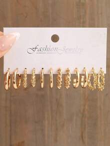 48 Pairs Fashionable Faux Pearl, Geometric & Twisted Hoop Earrings, Perfect For Parties, Dates, Gifts And Daily Wear - 黃金 - 查看 2