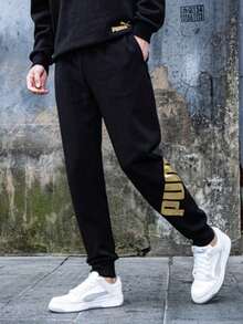 PUMA彪馬 Big Logo Pant 休閒內裡抓絨針織運動褲男款 - 黑色 - 查看 1