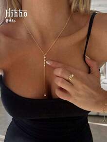 Hihho 1pc Fashionable Versatile Y-Shape Sparkly Zirconia Pendant Necklace, Minimalist Jewelry For Daily Wear & Women Gift, Elegant - 銀色 - 查看 3