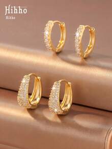 Hihho 4件套时尚百搭几何设计耳环套装，优雅浪漫，适合日常佩戴和外出场合。 - 耳飾 套裝 - 查看 3