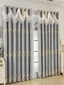 1片装豪华双层刺绣遮光窗帘，黑色底，饰以3D立体花卉图案，成品窗帘，适用于客厅、卧室窗户。 - 彩色 - 查看 5