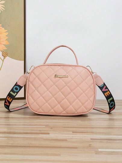 Fashionable Casual Tote Bag With Colorful LOVE Strap, Quilted Embroidered Camera Shoulder Crossbody Bag