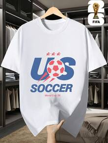 [Con licencia oficial de la  World Cup]Copa Mundial 2026 de EE. UU.-Canadá-México, ropa casual temática de la  Football Series, camiseta de manga corta para hombre, imprescindible para los fans, adecuada para fitness, correr y nadar, disponible en estilos para parejas de hombre y mujer, ideal como regalo para familiares. - Blanco - Ver 1