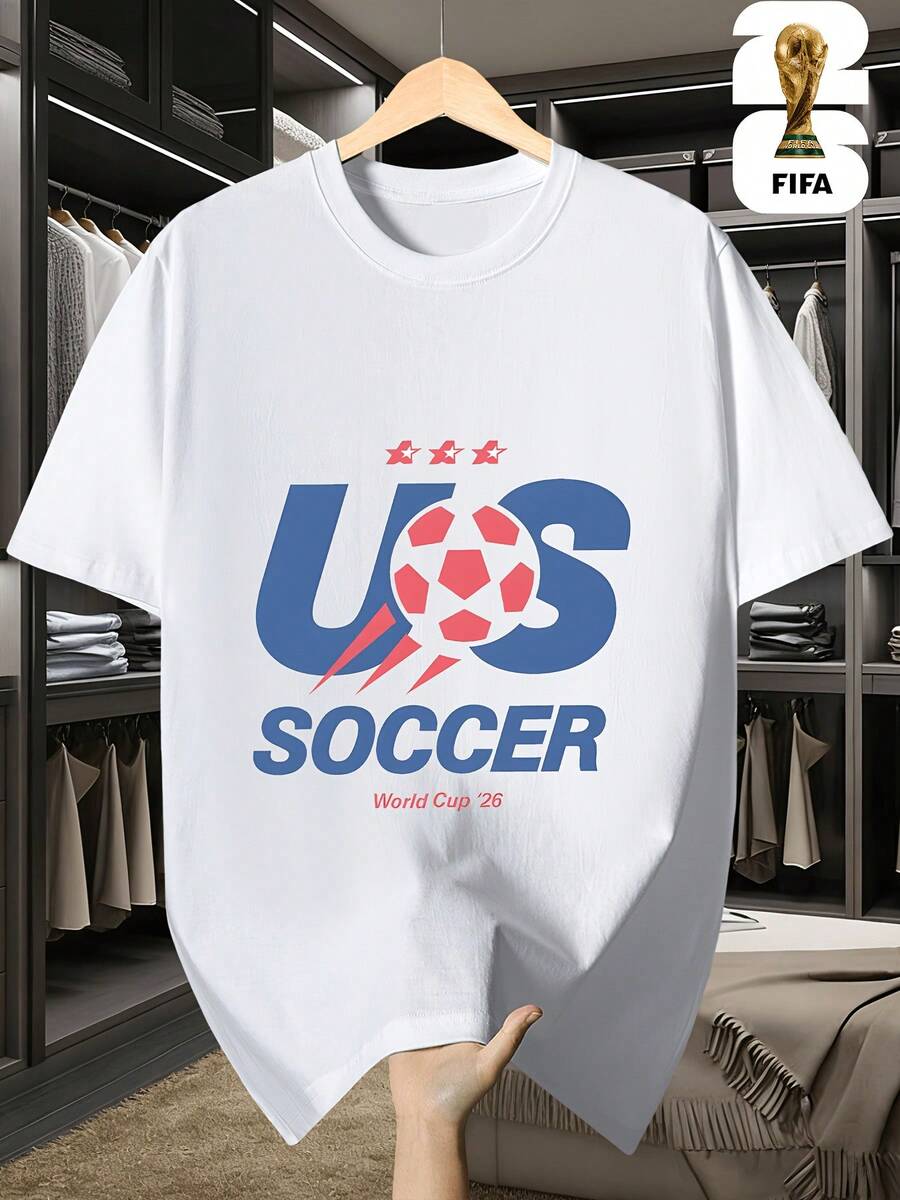 [Con licencia oficial de la  World Cup]Copa Mundial 2026 de EE. UU.-Canadá-México, ropa casual temática de la  Football Series, camiseta de manga corta para hombre, imprescindible para los fans, adecuada para fitness, correr y nadar, disponible en estilos para parejas de hombre y mujer, ideal como regalo para familiares. - Blanco - Ver 1