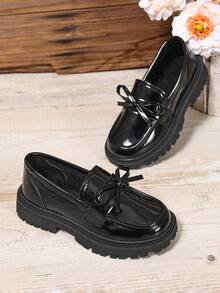 儿童真皮鞋，男女童软底鞋，英伦风黑色运动鞋，小号鞋 - 黑色 - 查看 5