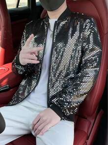 Handsome Men Must Buy! Spring, New Styles, Men's Clothing, Personality, Fashion, Performance, Party, Singer, Jacket, Sequined Top, Men's Coat - màu đen - Xem 1