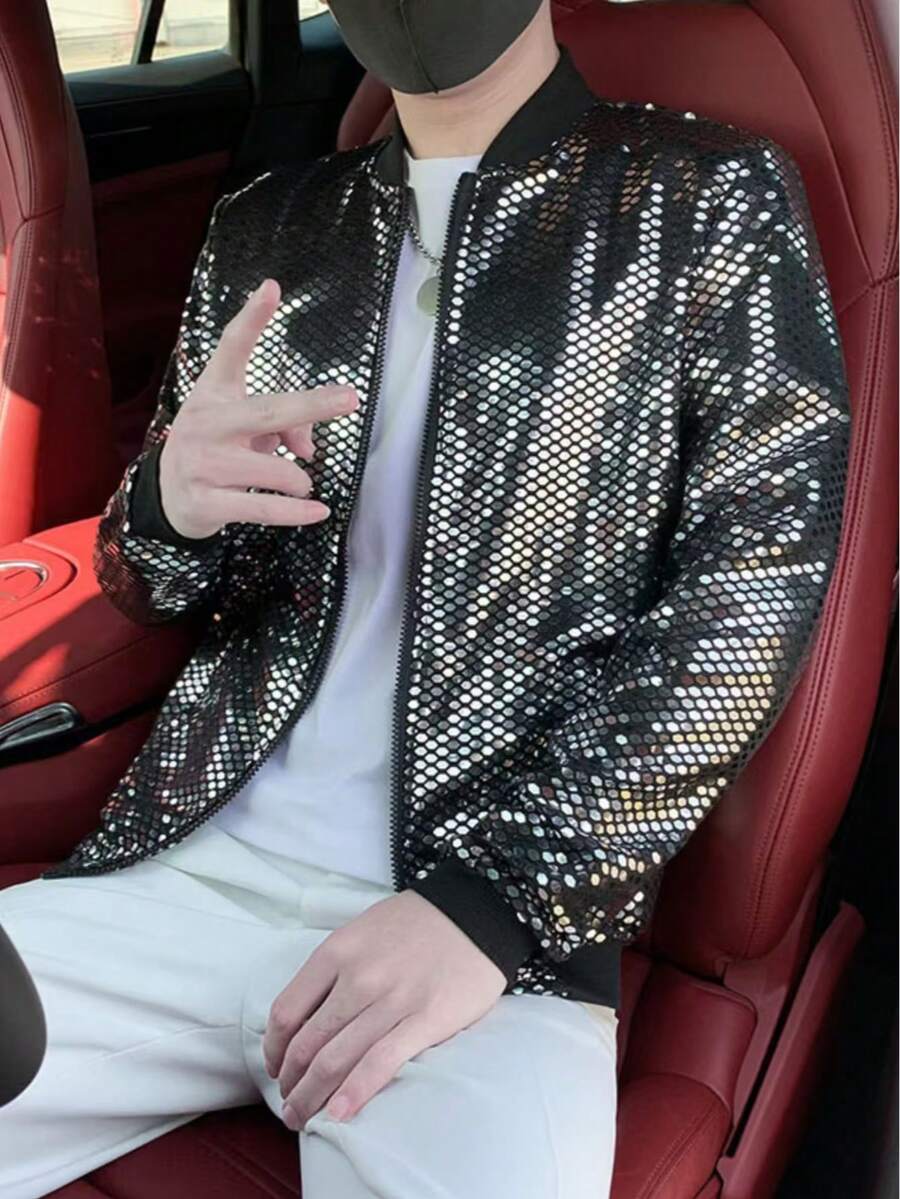 Handsome Men Must Buy! Spring, New Styles, Men's Clothing, Personality, Fashion, Performance, Party, Singer, Jacket, Sequined Top, Men's Coat - màu đen - Xem 1