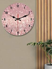 1个圆形挂钟，玫瑰金闪亮创意时钟，静音石英圆形木质钟，适用于卧室、客厅、办公室、厨房、浴室，电池供电（不含电池） - A - 查看 2