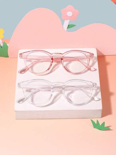 Bộ 2 kính không độ cho trẻ em từ 9-14 tuổi, gọng kính mắt mèo nhẹ, dễ mang theo, kiểu dáng đinh tán cổ điển đa năng, phù hợp cho việc đọc sách hàng ngày và trang phục đi học, kèm hộp đựng kính.