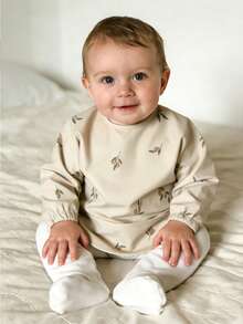 1pc Baby Kids Long Sleeve Bib With Food Catcher Soft PU Fabric Cartoon Pattern Print Smock For Toddlers 6-24 Months Infant Mealtime Essentials - Multicolor - View 3