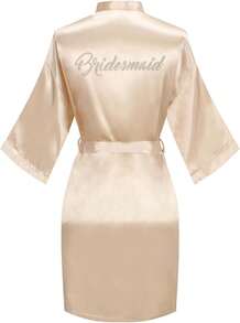 Women's Kimono Bride Bridesmaid Robes With Rhinestones Short Satin Bathrobes Wedding Party Getting Ready Day - 香檳色伴娘晨袍 - 查看 9