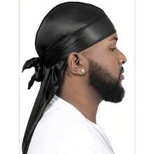 1PC Men's Silk Durag Pirate Hat For Sports, Outdoor Leisure, Breathable, Men's And Women's Universal Headscarf Hat - màu đen - Xem 9