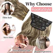 KooKaStyle Clip In Synthetic Highlight Hair Extensions Long Wavy 4PCS Thick Hairpieces Medium Brown Ash Blonde Fiber Double Weft Natural 24 Inch For Women - ColorFF - View 5