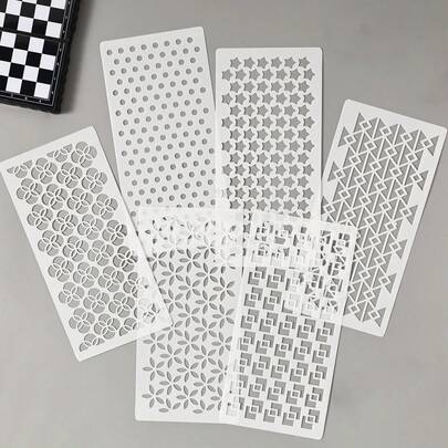 6pcs Geometric DIY Painting Template, Washable Bullet Journal Graffiti Decorative Art Tracing Drawing Template